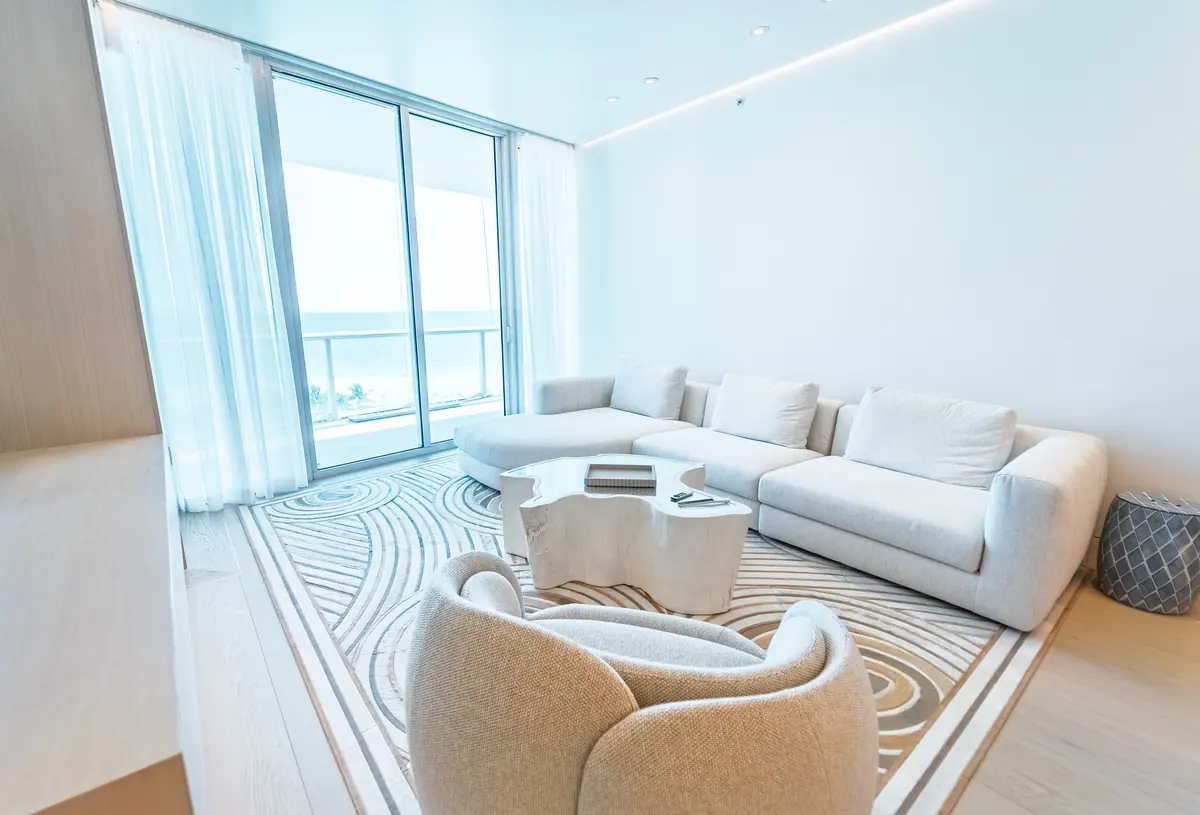 Renovated living room with ocean view at Continuum South Tower, Miami Beach